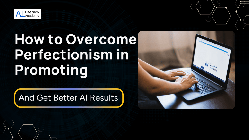 Professional analyzing AI-generated drafts with focus and confidence, symbolizing overcoming perfectionism for better results.