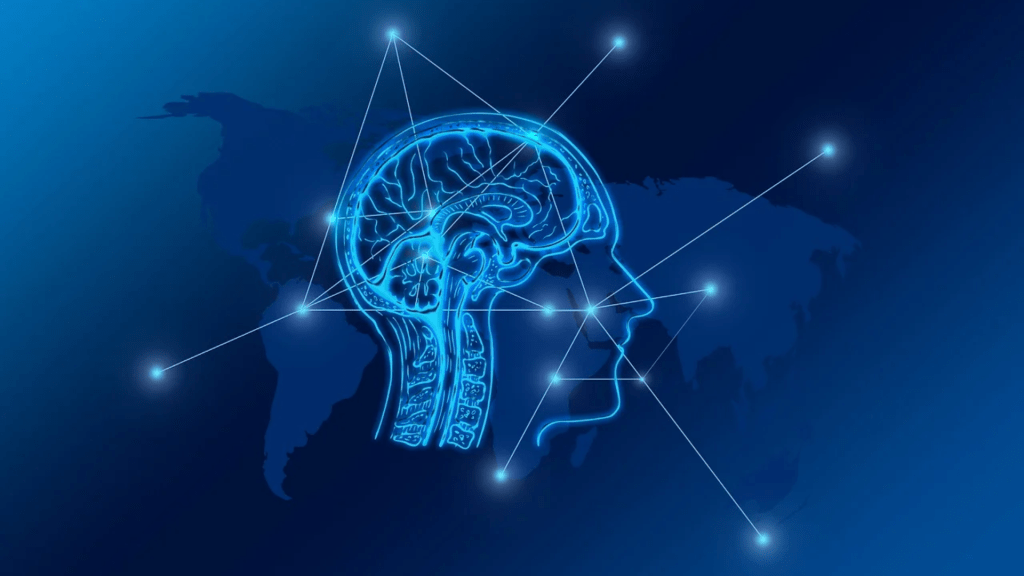 Interconnected digital systems and apps linked through glowing data lines, symbolizing API connections powering AI tools.