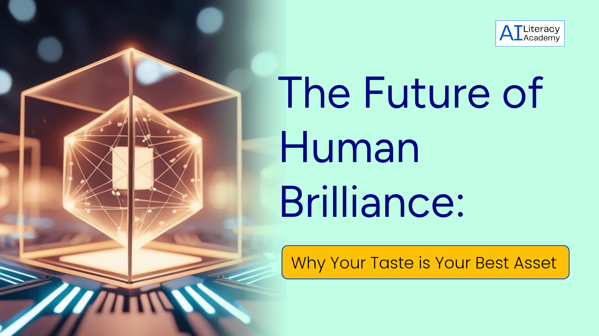 A conceptual graphic showing a human hand guiding a digital brush, symbolizing human creative direction over AI generation.